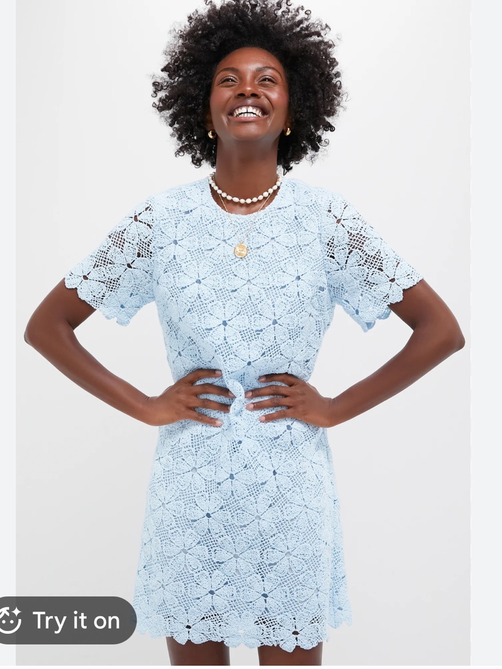 New With Tags Tuckernuck Light Blue Crochet  Belclaire Dress Sz S